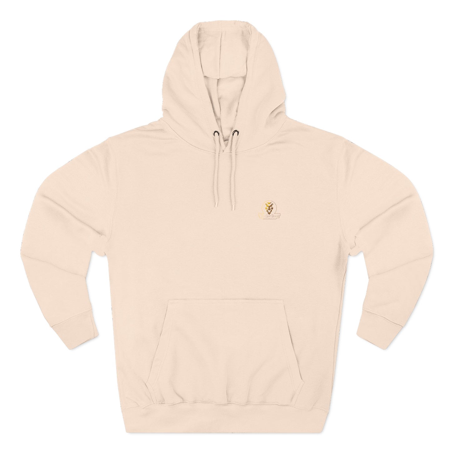 Minimal Gold Emblem Hoodie — White Fleece Pullover