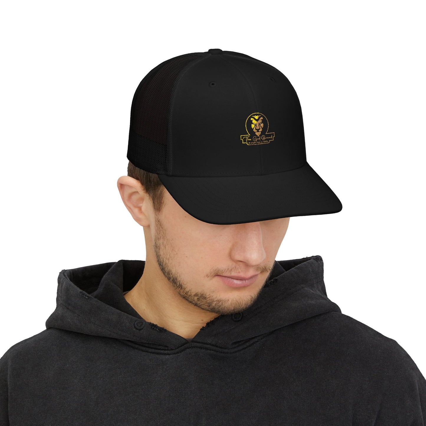 Lion Patch Trucker Cap - Vintage Gold Embroidered Snapback