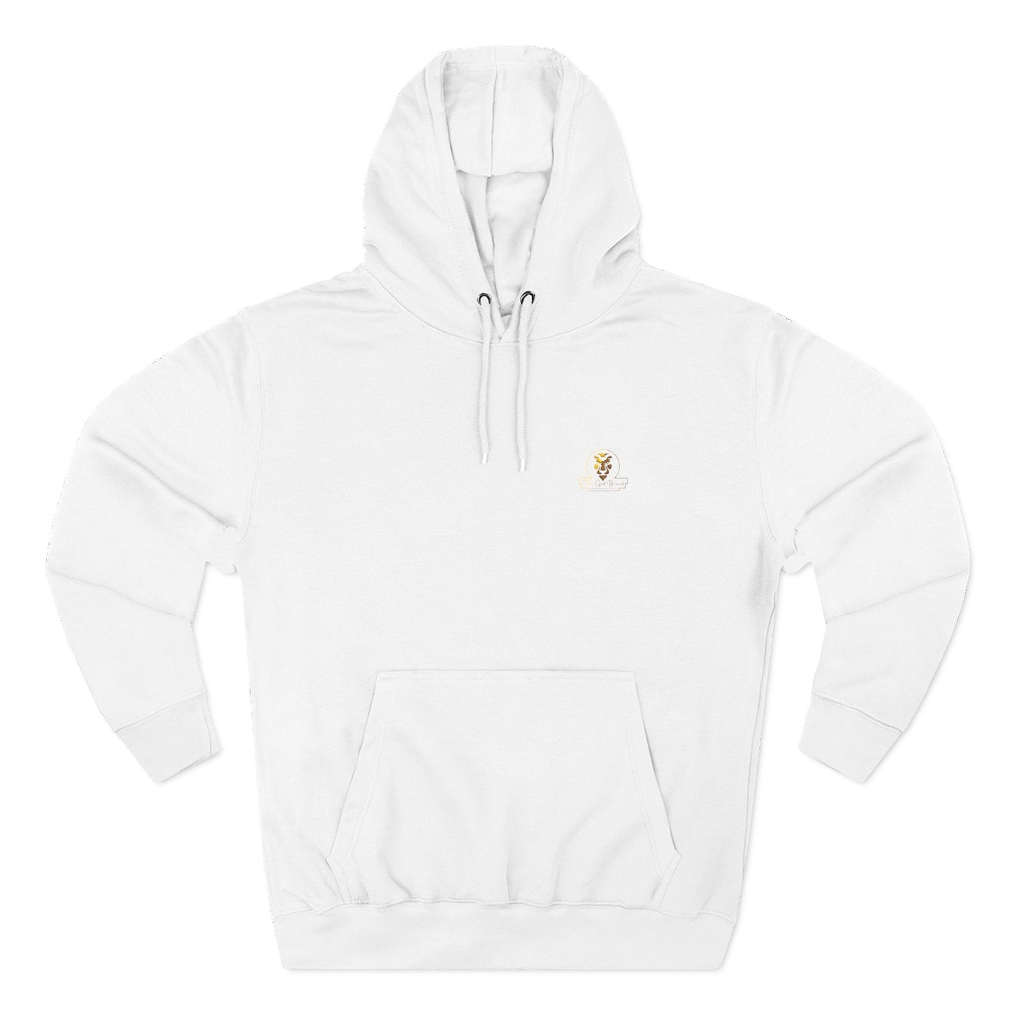 Minimal Gold Emblem Hoodie — White Fleece Pullover