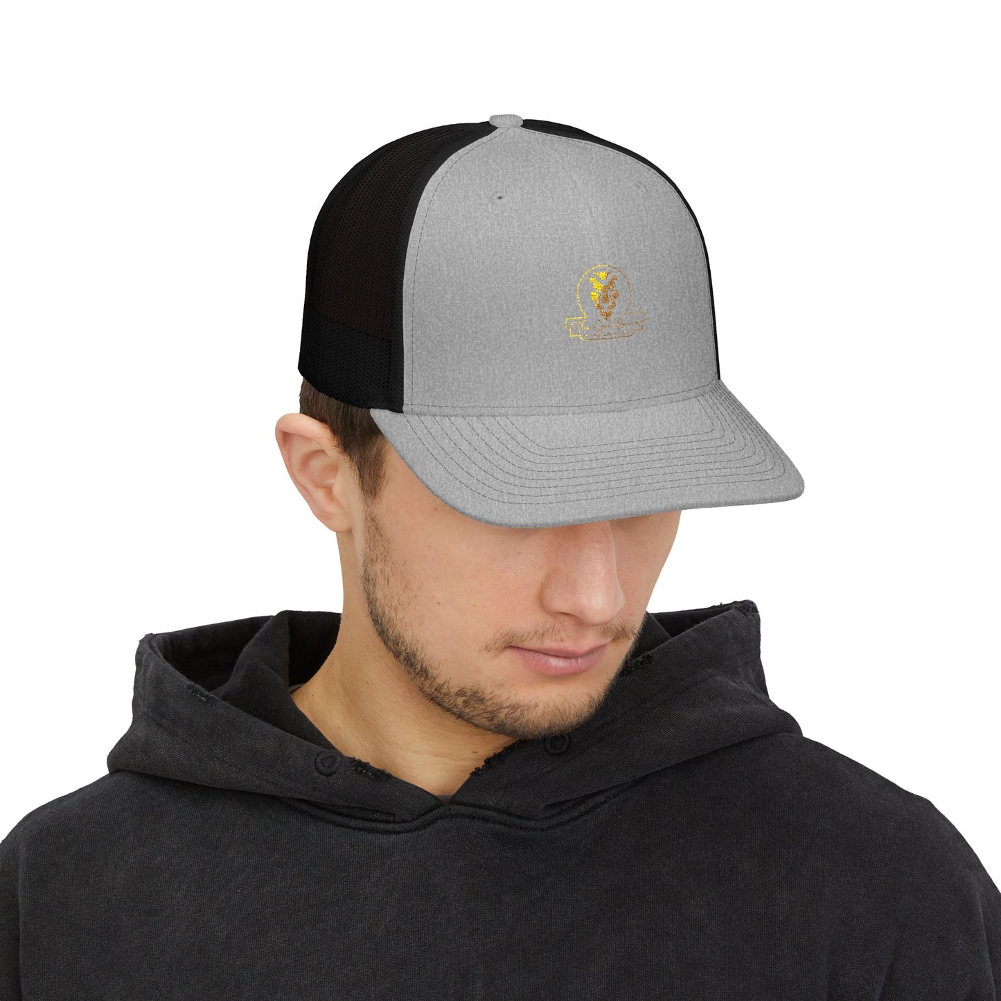 Lion Patch Trucker Cap - Vintage Gold Embroidered Snapback