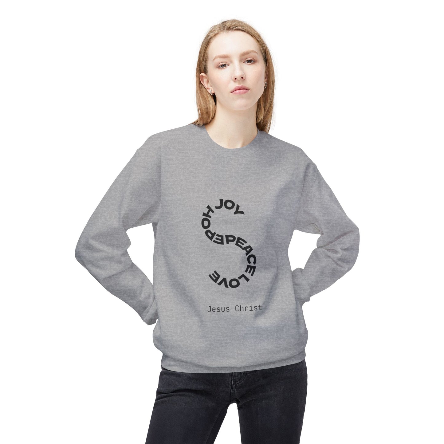 Christian Crewneck Sweatshirt — Joy Peace Love Holy (Jesus Christ)