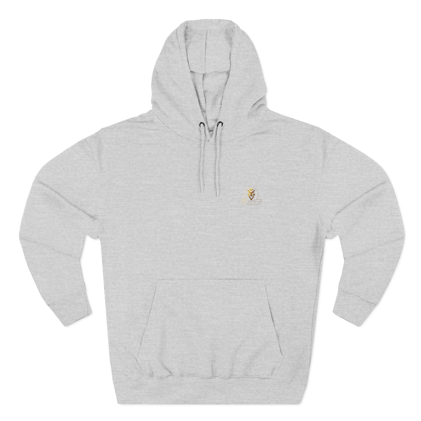 Minimal Gold Emblem Hoodie — White Fleece Pullover