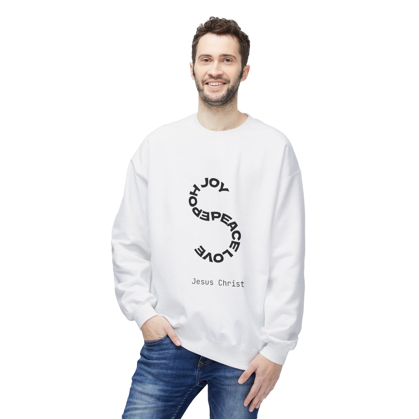 Christian Crewneck Sweatshirt — Joy Peace Love Holy (Jesus Christ)