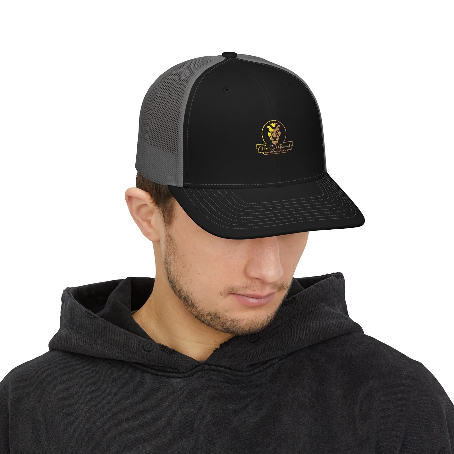 Lion Patch Trucker Cap - Vintage Gold Embroidered Snapback