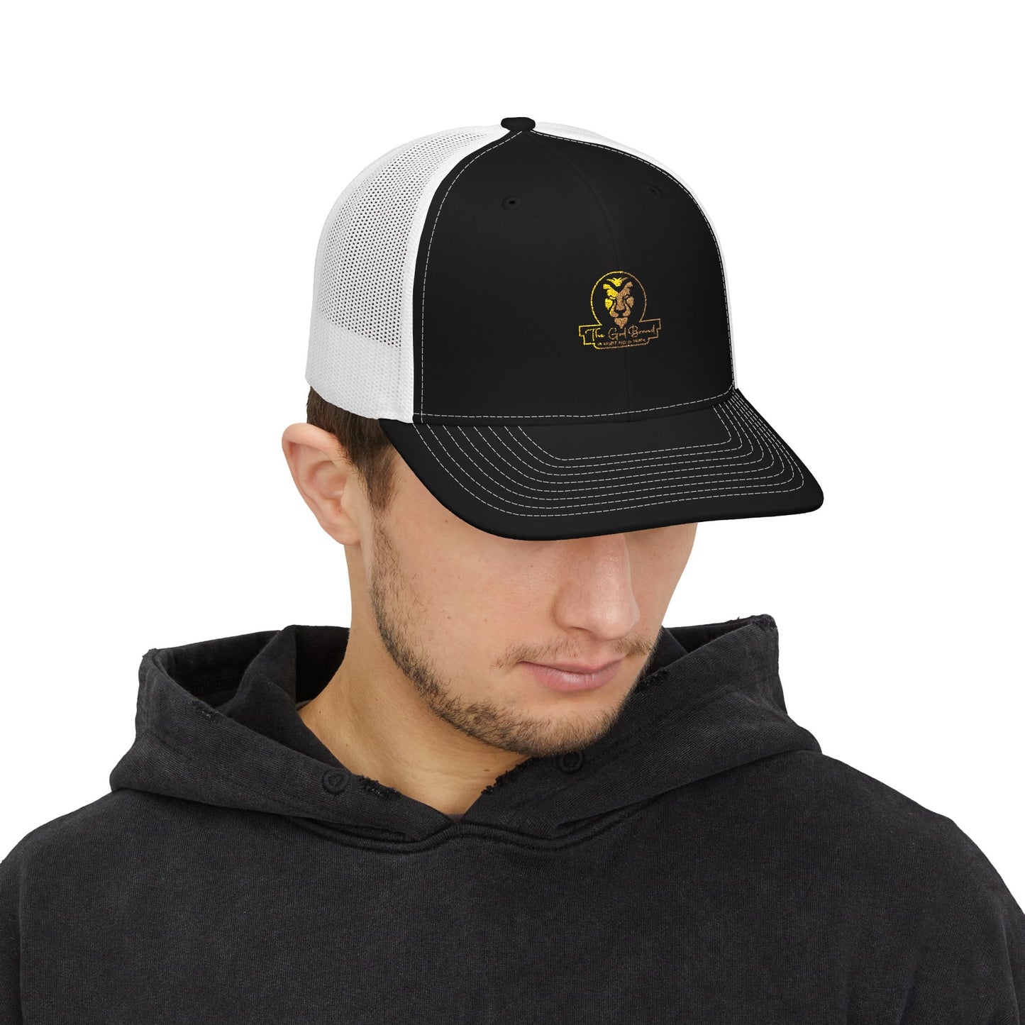 Lion Patch Trucker Cap - Vintage Gold Embroidered Snapback