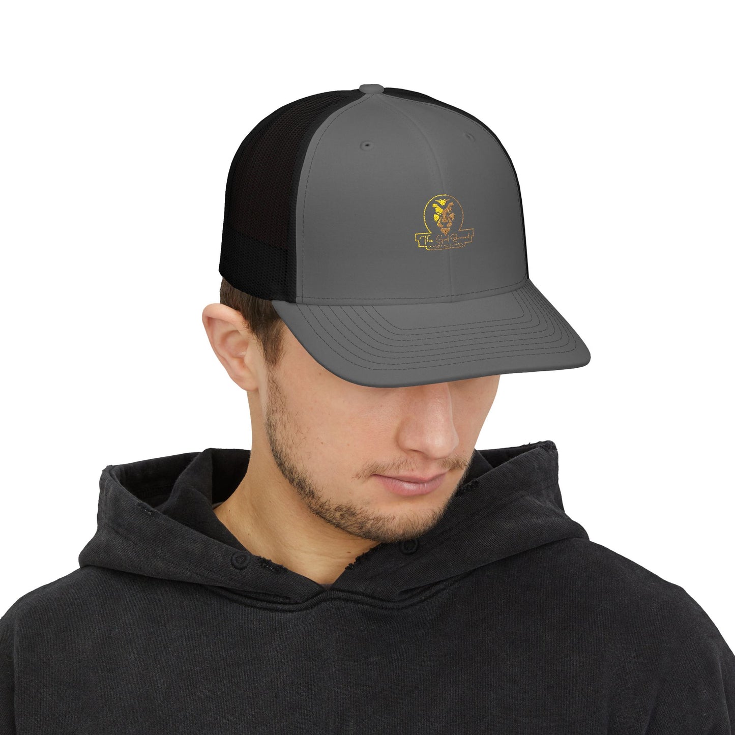 Lion Patch Trucker Cap - Vintage Gold Embroidered Snapback